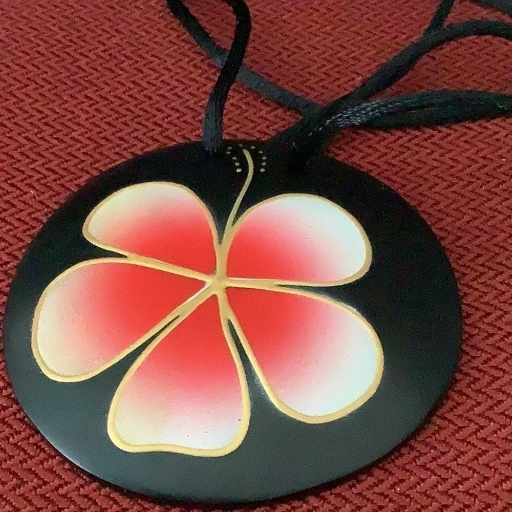 Beautiful necklace hibiscus flower wooden accent Statement piece